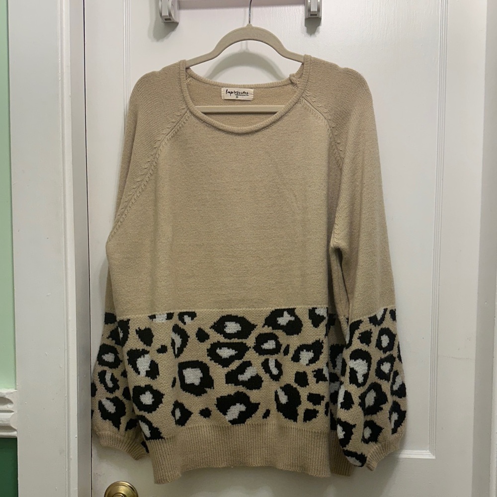 Impressions Beige and Black Leopard Sweater